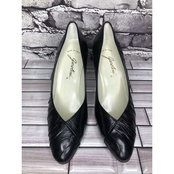 Jarolini Black Leather VTG Dress Pointed Toe Dress Heels Women’s Sz 8M US/38.5EU - Picture 2 of 16